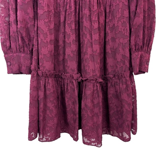 NWT Eliza J Floral Lace Long Sleeve Tiered Dress Wine Maroon Ruffle Size 6 - Picture 7 of 14